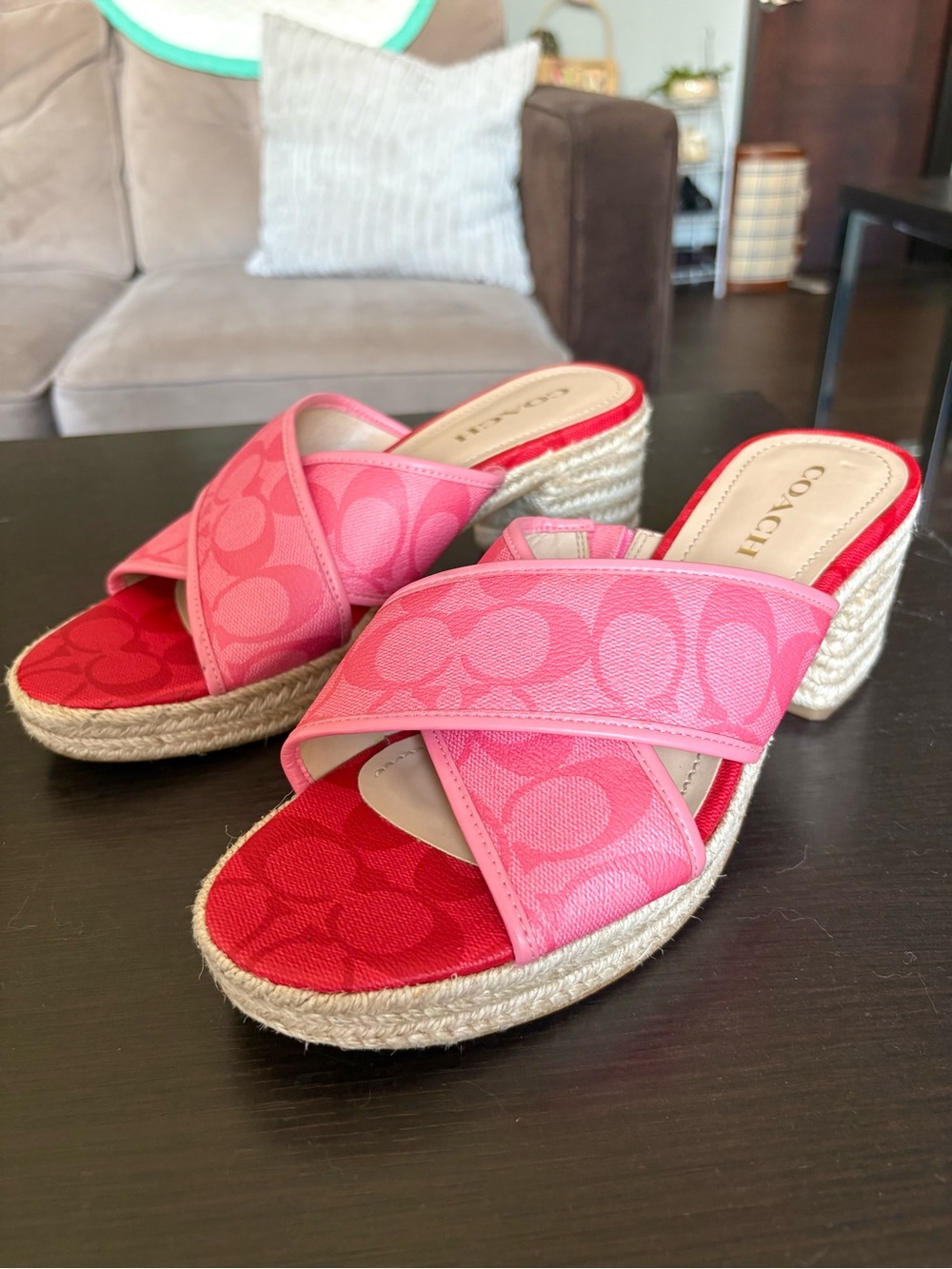 Coach Y2K 2000’s Pink Crisscross Espadrille Slide Sandals - Picture 2 of 11